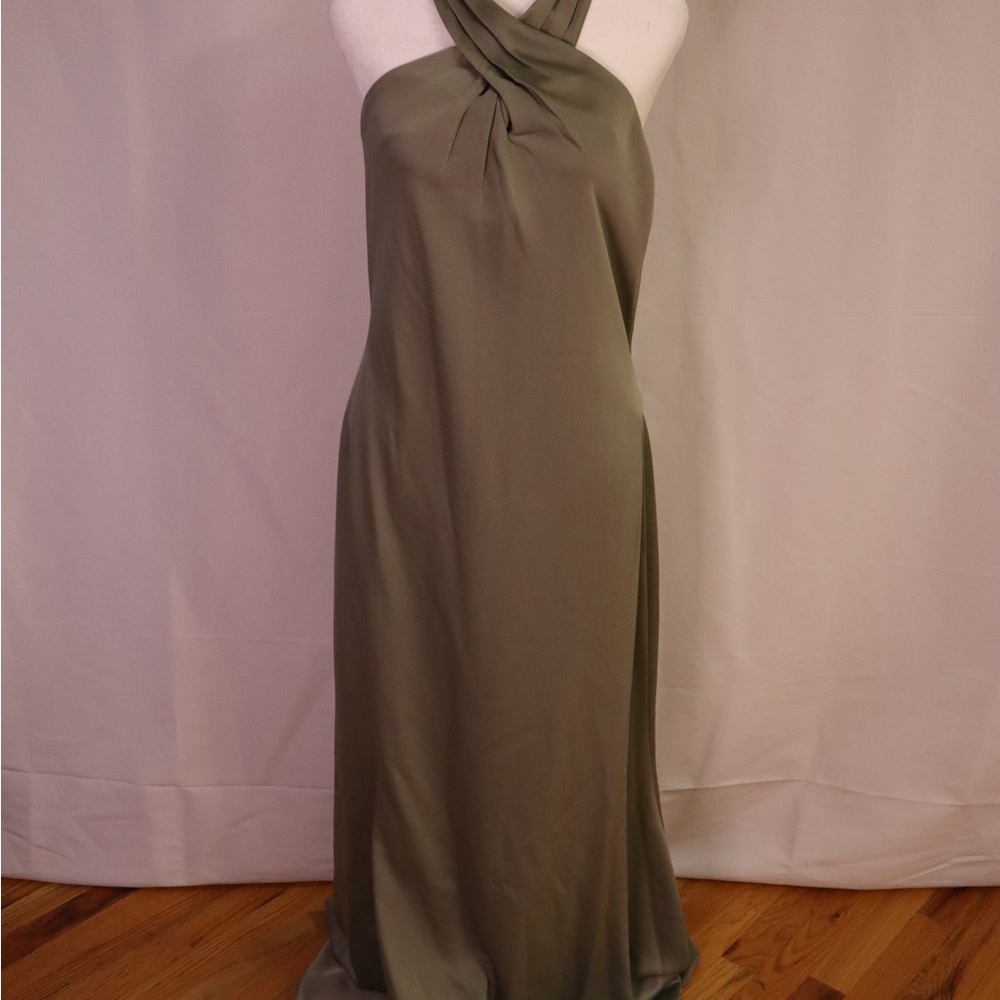 Elegant Olive Green Halter Dress